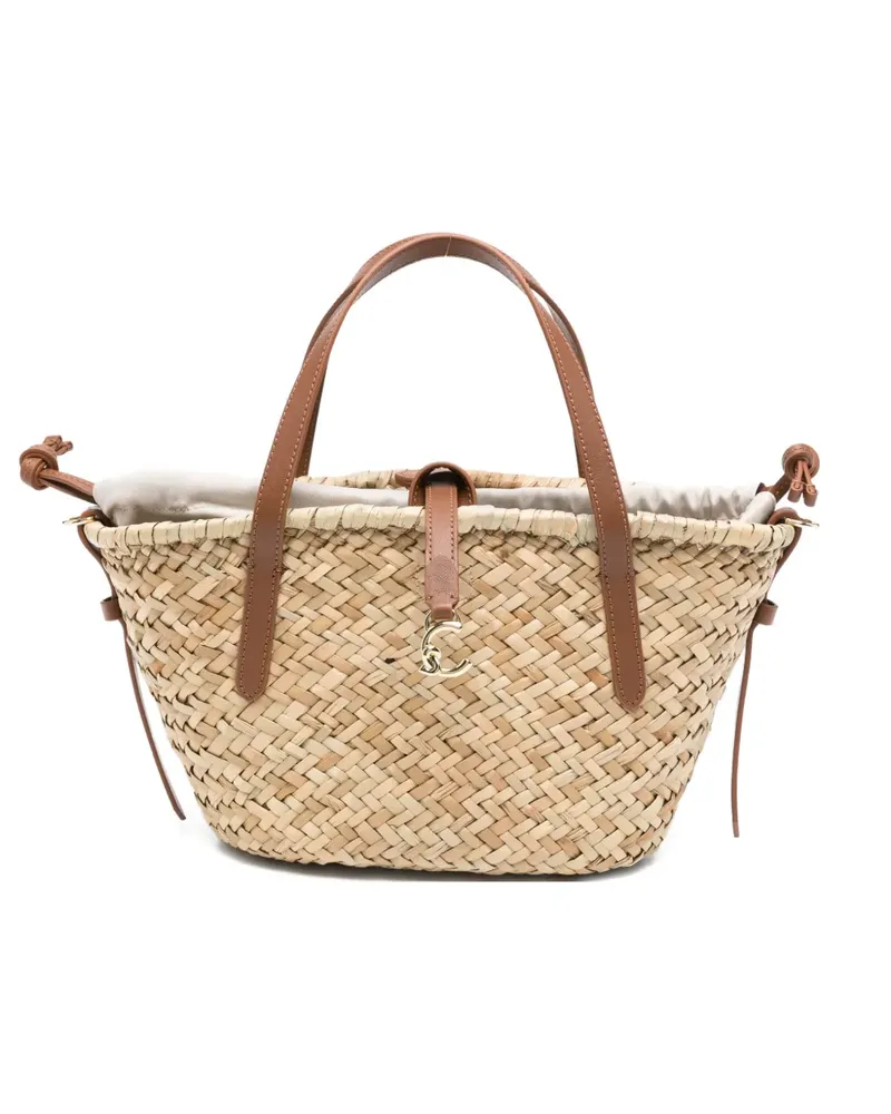 Coccinelle C-Me woven leather-trim tote bag - Nude Nude