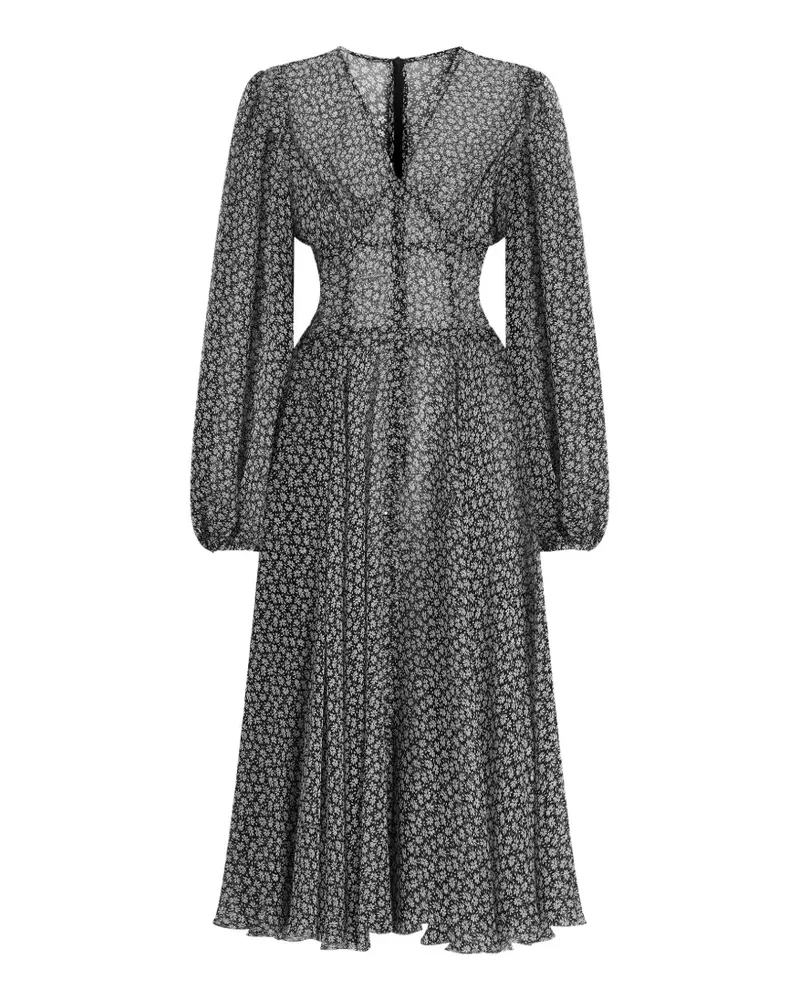 Dolce & Gabbana Chiffonkleid mit Margeriten-Print - Schwarz Schwarz