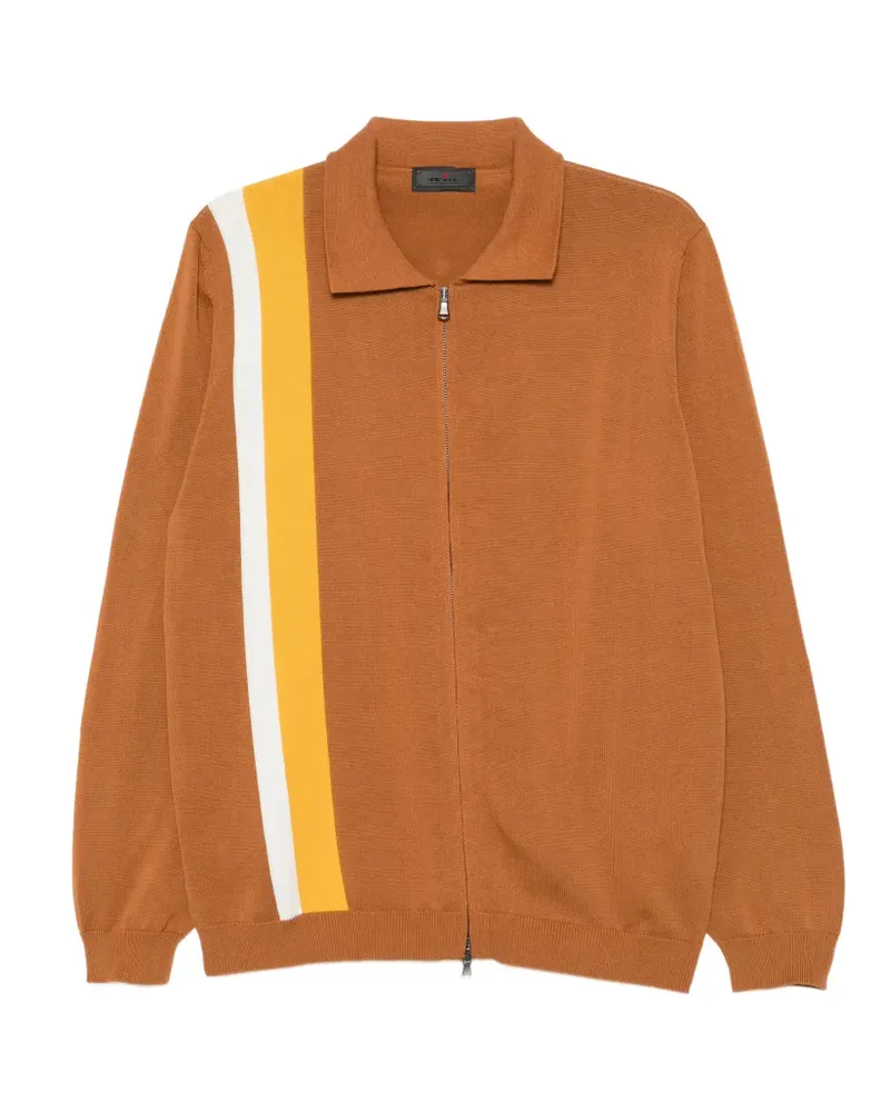 Kiton stripe-detail zip-up cardigan - Braun Braun