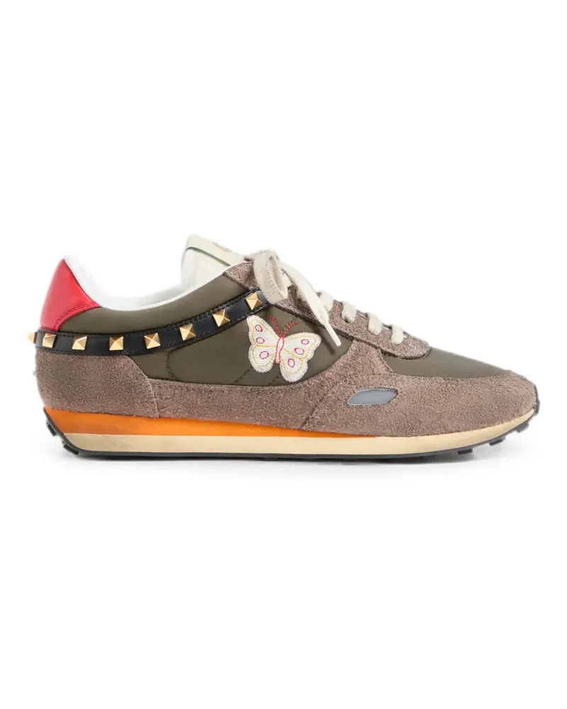 Valentino Garavani Stud Up in split leather and nylon with butterfly embroidery - Grün Grün