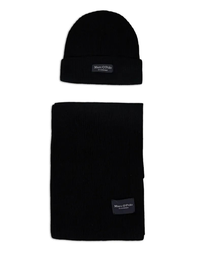 Marc O'Polo logo-patch beanie hat set - Schwarz Schwarz