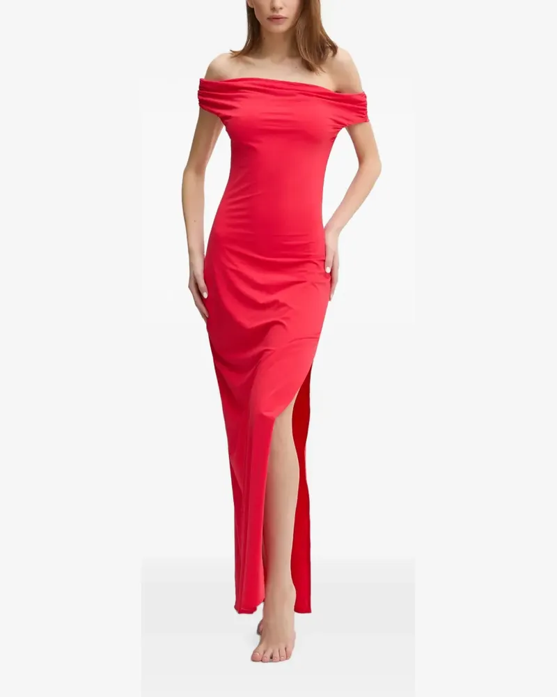 bond-eye off-shoulder ruched-sleeve maxi beach dress - Rot Rot