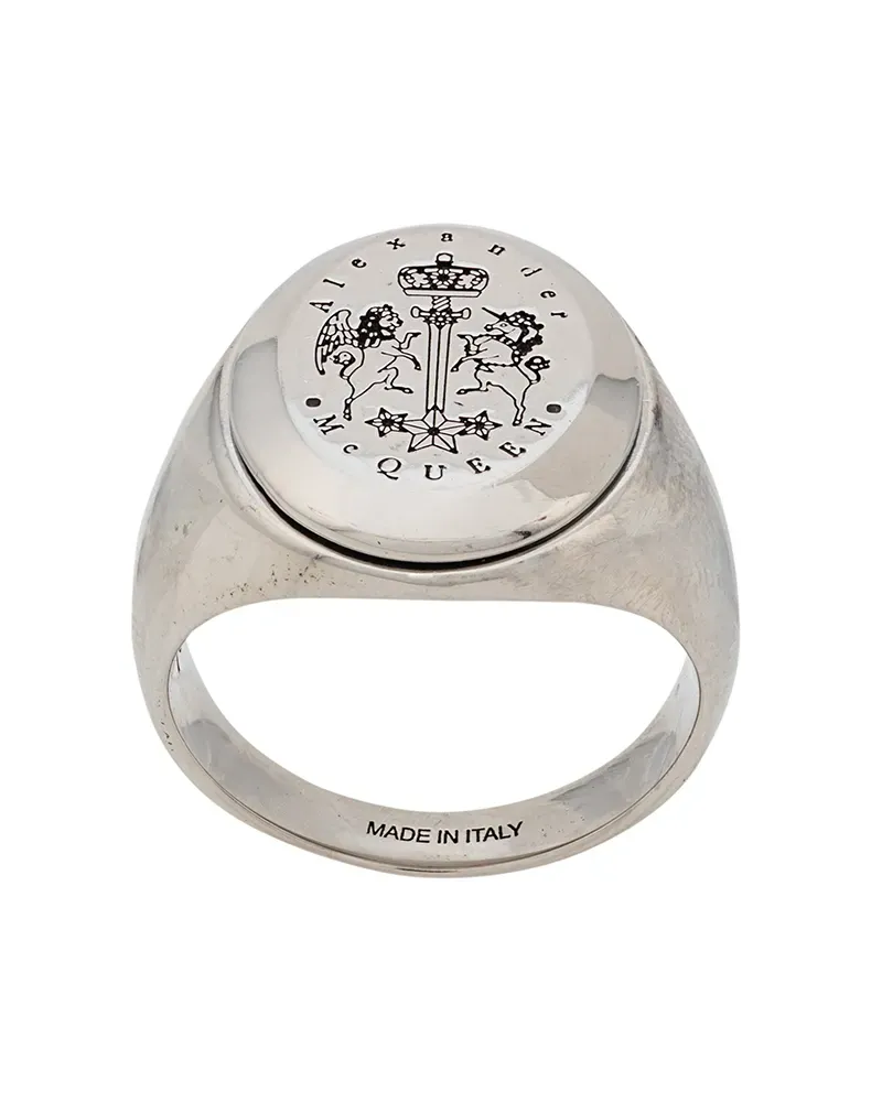 Alexander McQueen Siegelring mit Gravur - Silber Silber