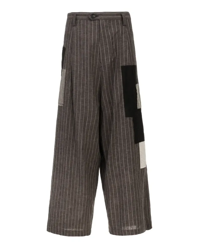 Yohji Yamamoto patchwork pinstripe trousers - Grau Grau