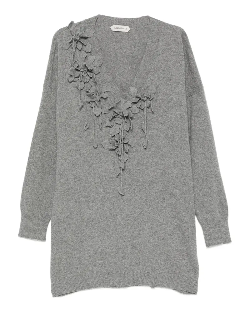 Alberta Ferretti V-Ausschnitt-Pullover mit Blumenapplikation - Grau Grau
