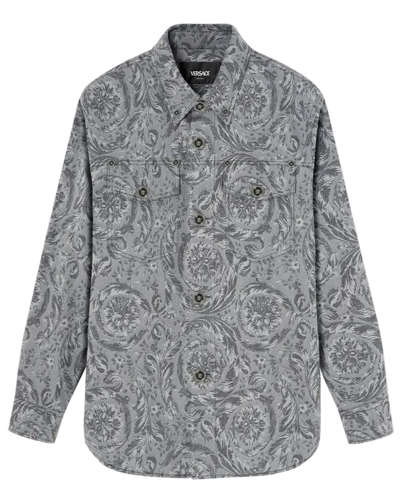 Versace Gabardine-Hemdjacke aus Barocco-Jacquard Grau