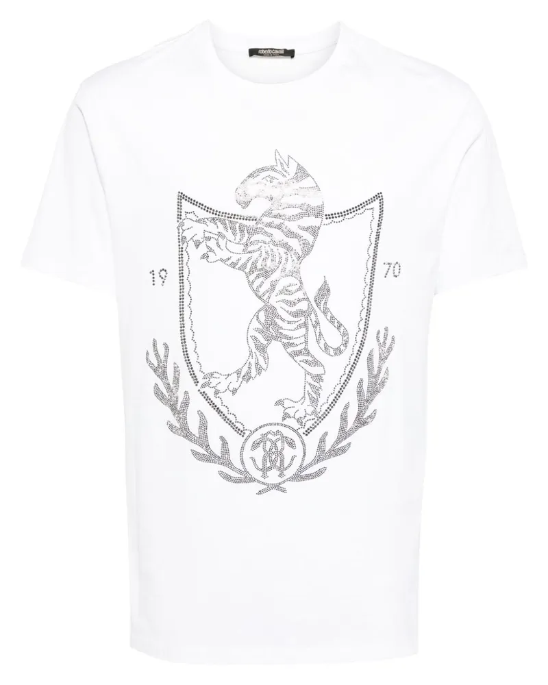 Roberto Cavalli T-Shirt mit Strass-Logo Weiß