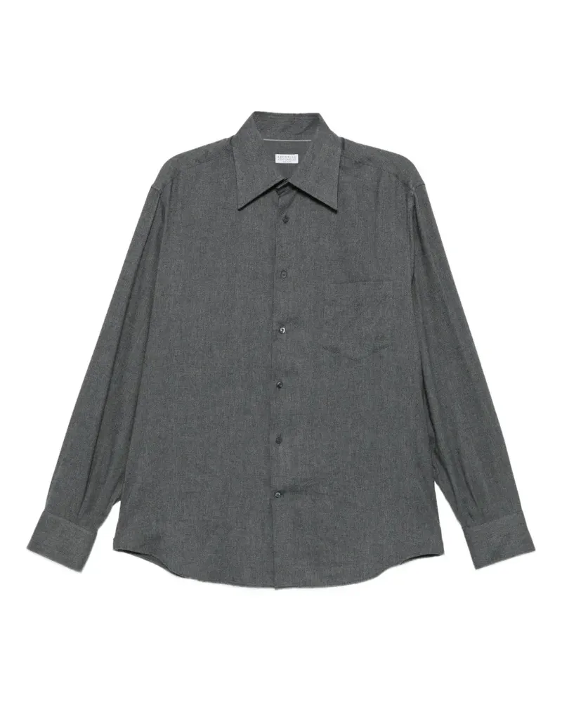 Brunello Cucinelli Hemd mit Fischgrätenmuster und Brusttasche - Grau Grau