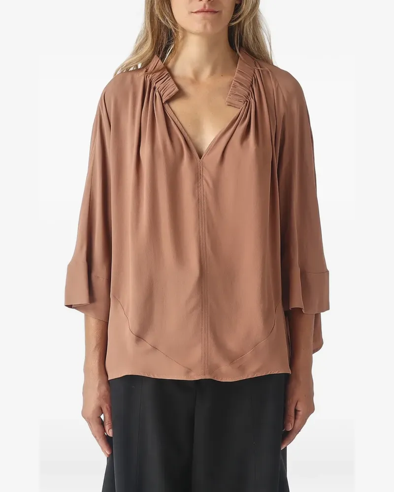 MEIMEIJ Geraffte Bluse mit V-Ausschnitt - Nude Nude