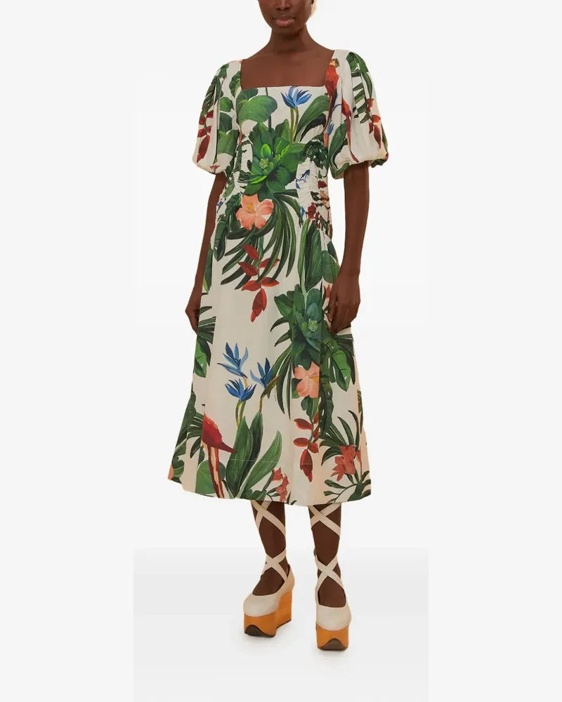 FARM Rio Midikleid mit Blumen-Print - Nude Nude