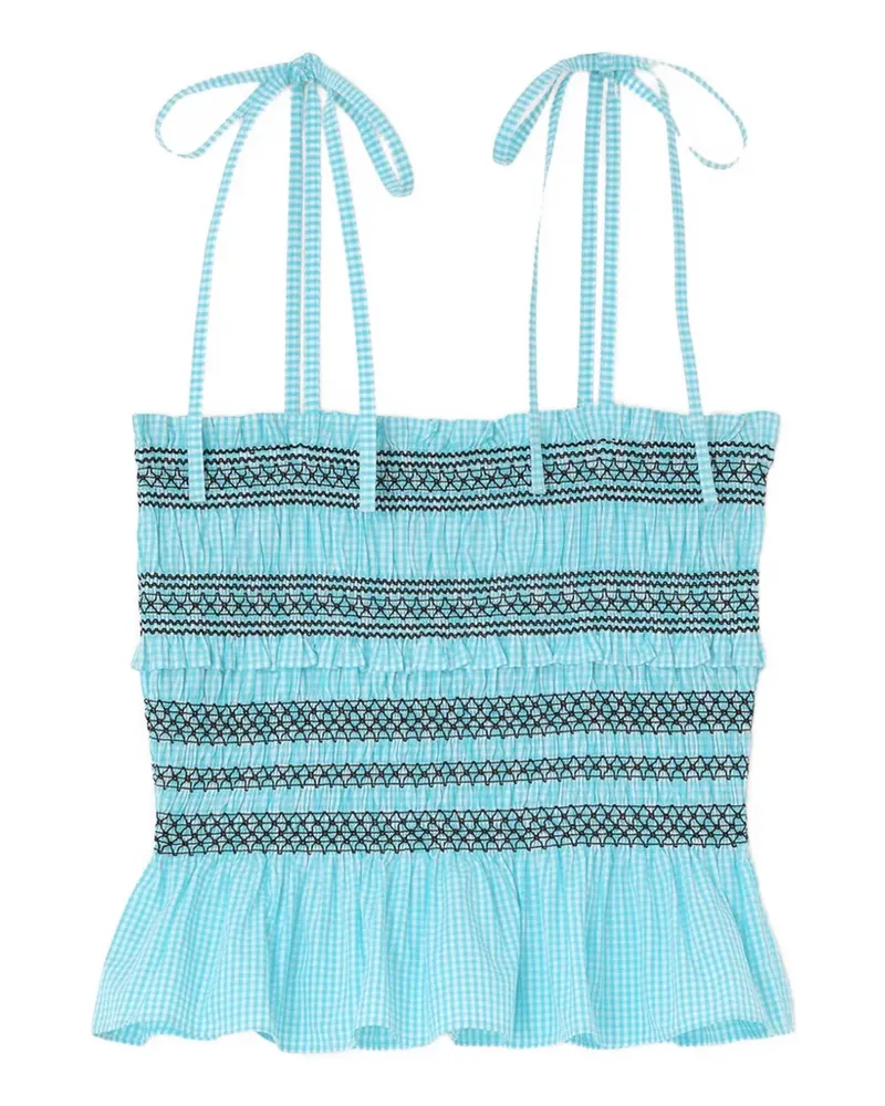 Ganni Gerafftes Oberteil mit Vichy-Karo - Blau Blau