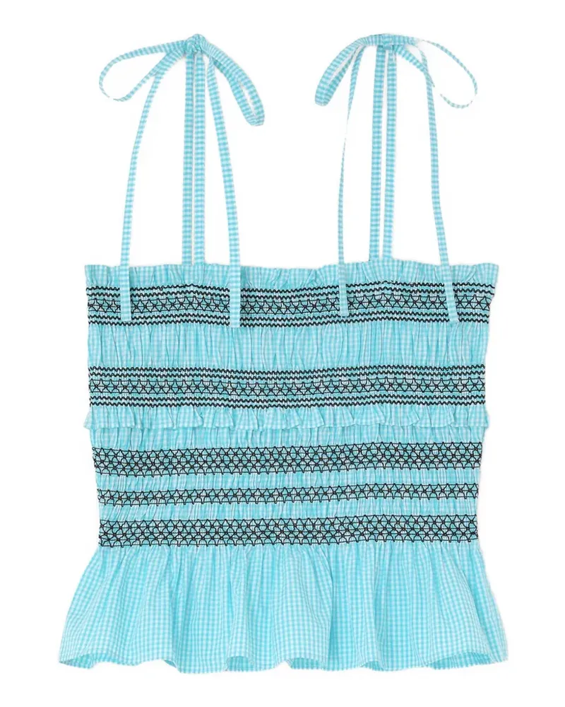 Ganni Gerafftes Oberteil mit Vichy-Karo - Blau Blau