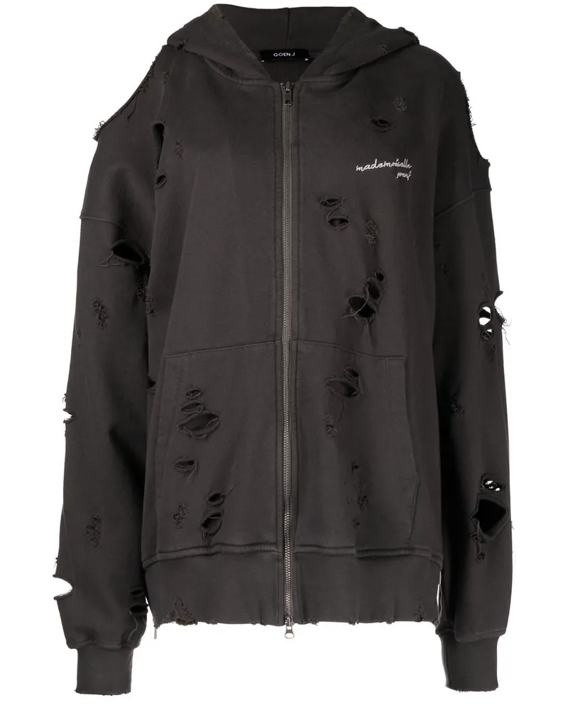 GOEN.J Distressed-Hoodie mit Logo - Grau Grau