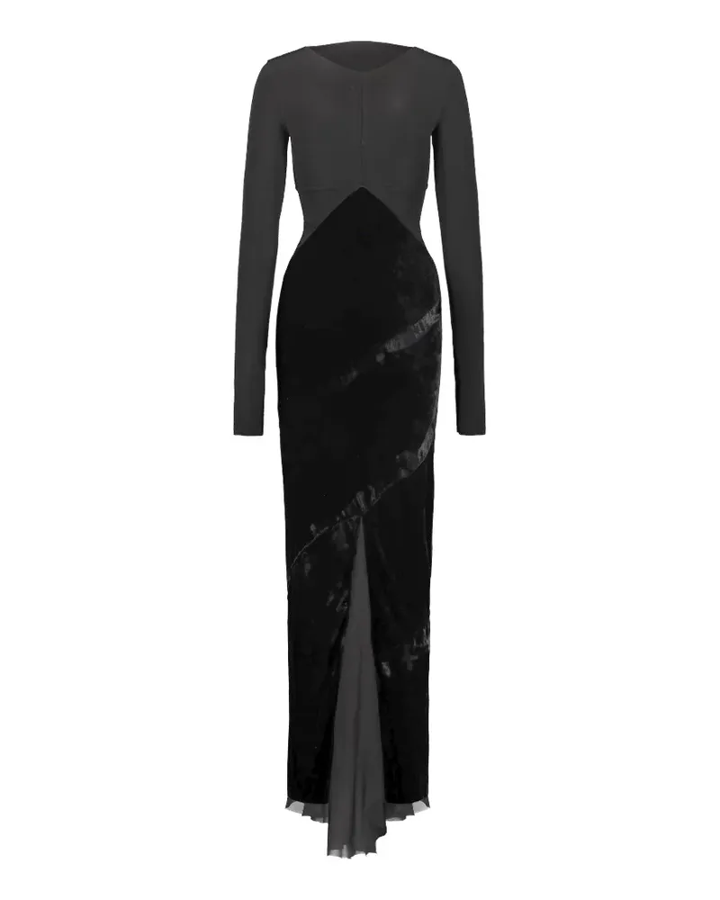 Rick Owens Langärmeliges Maxikleid mit Samteinsatz - Schwarz Schwarz