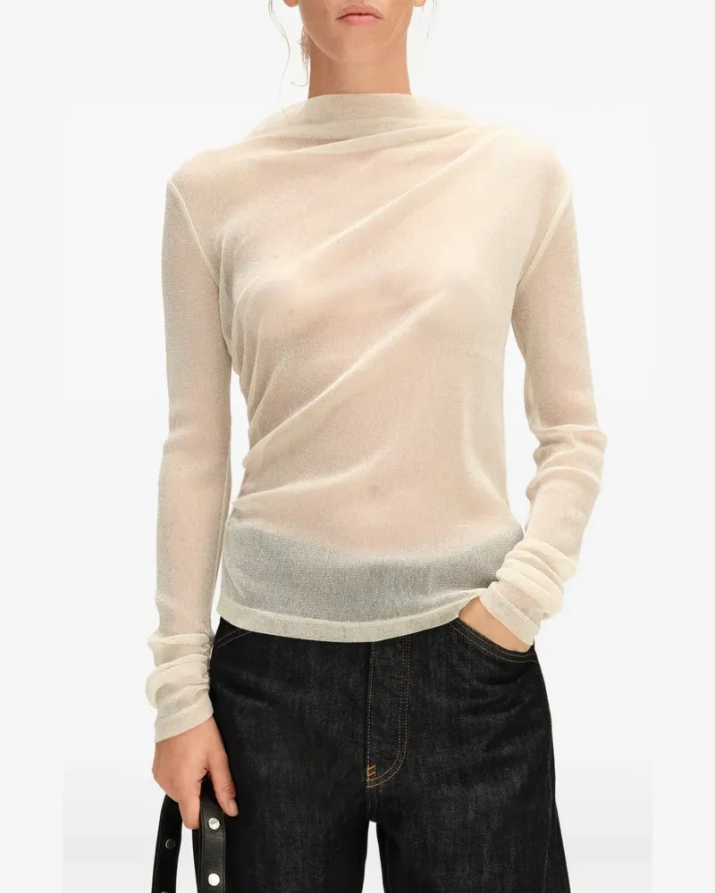 BIMBA Y LOLA Gerafftes elfenbeinfarbenes T-Shirt aus Lurex - Nude Nude