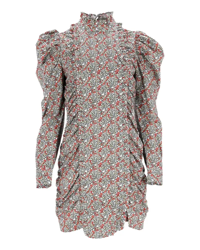 Ganni Gerafftes Minikleid mit Blumen-Print - Schwarz Schwarz