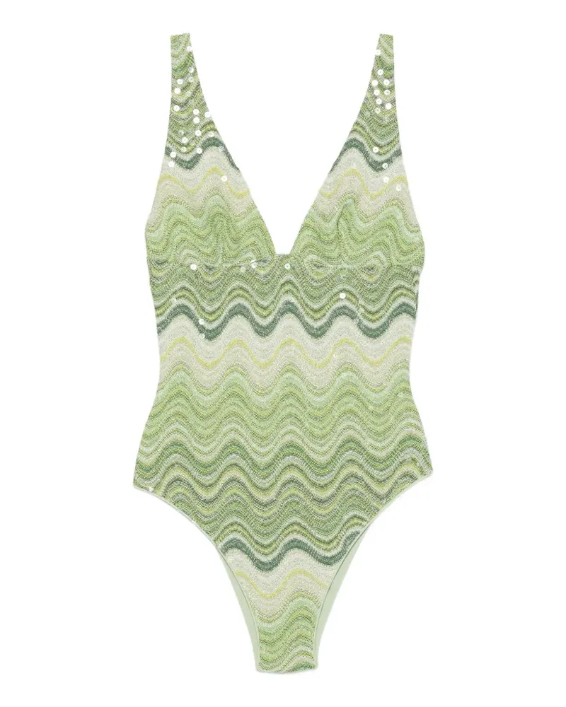 MC2 Saint Barth Mavi sequin-embellished chevron swimsuit - Grün Grün