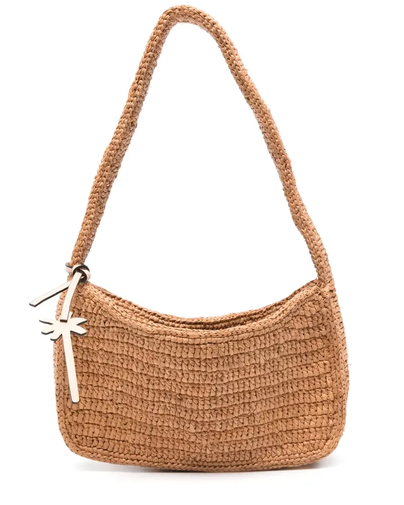 Manebí Schultertasche aus gewebtem Raffiabast - Orange Orange