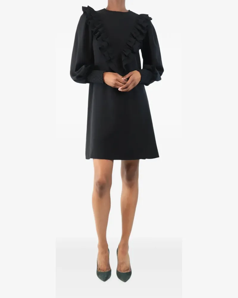 Ganni long-sleeve ruffled mini dress - Schwarz Schwarz
