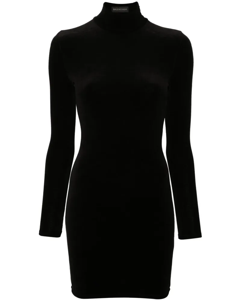 Balenciaga Minikleid aus Samt mit Logo-Applikation - Schwarz Schwarz