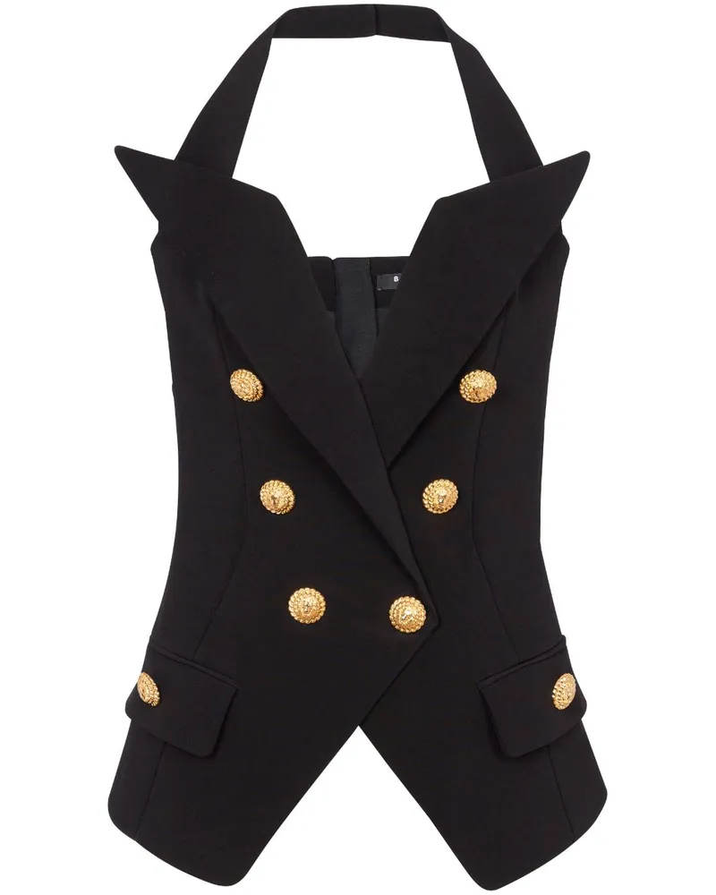 Balmain Doppelreihiges Neckholder-Top Schwarz