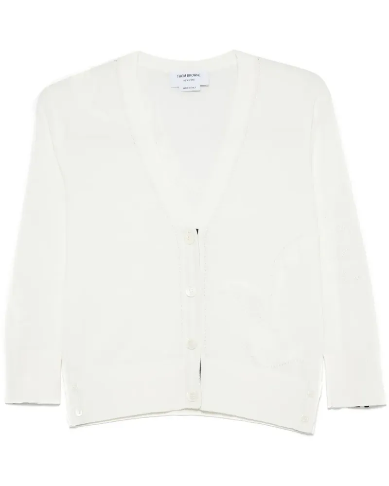 Thom Browne Cardigan mit Feder-Intarsie - Weiß Weiß