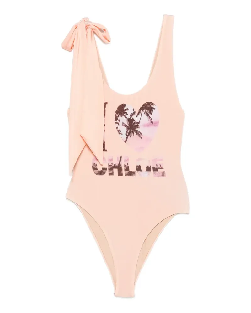 Chloé bow-detail graphic-print swimsuit - Rosa Rosa