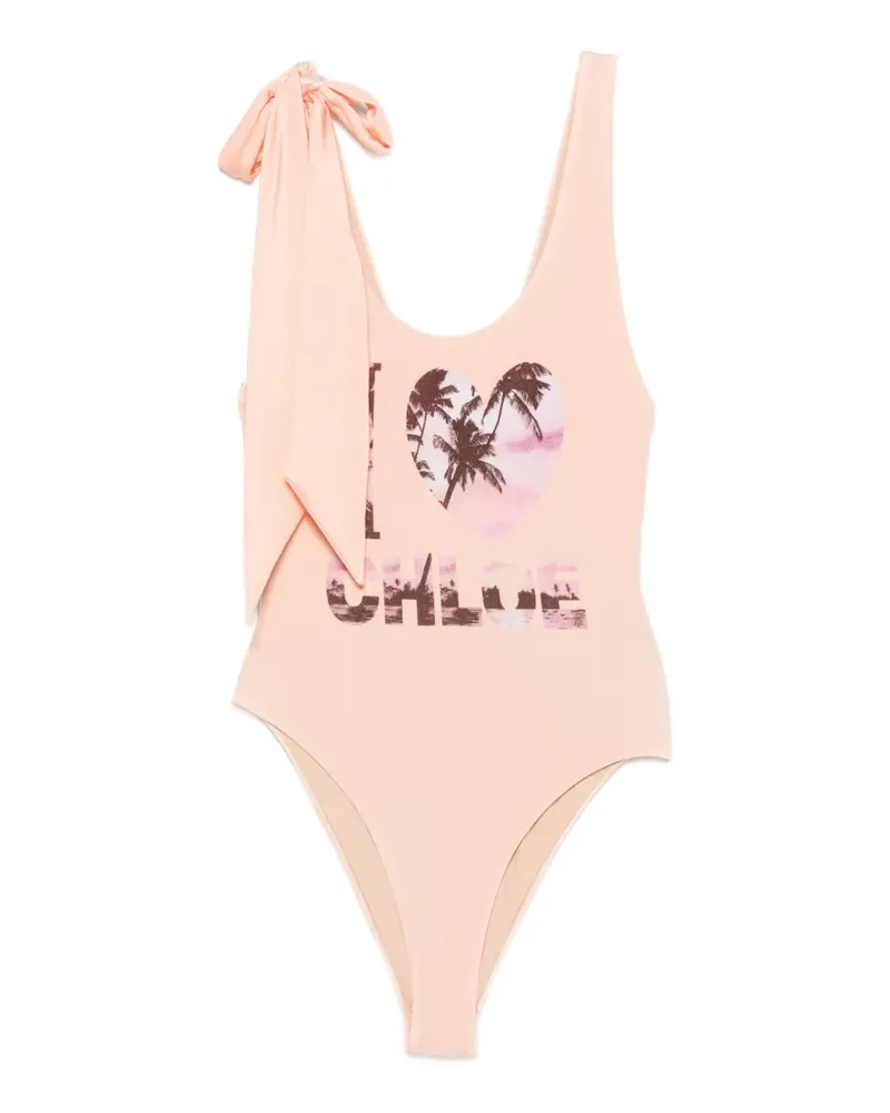 Chloé bow-detail graphic-print swimsuit - Rosa Rosa