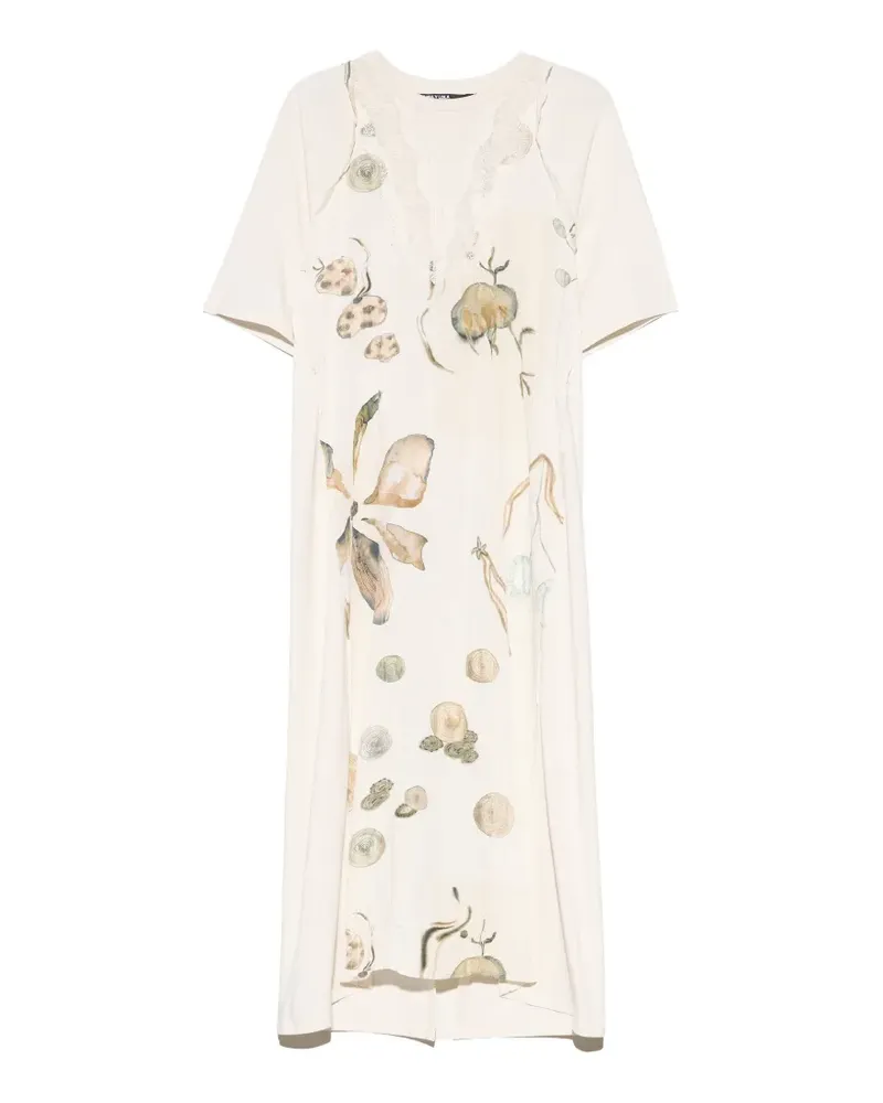 BIMBA Y LOLA Elfenbeinfarbenes Kleid mit Spitzendetail am Lätzchen - Nude Nude