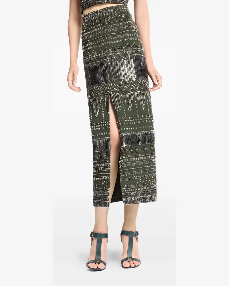 Elie Saab Midirock mit Perlen - Grün Grün
