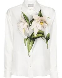 Pierre-Louis Mascia Aloe Seidenhemd mit Blumen-Print Weiß