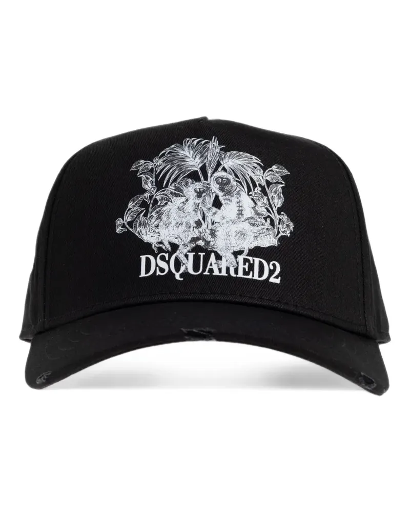 Dsquared2 Baseballkappe im Distressed-Look mit Print - Schwarz Schwarz
