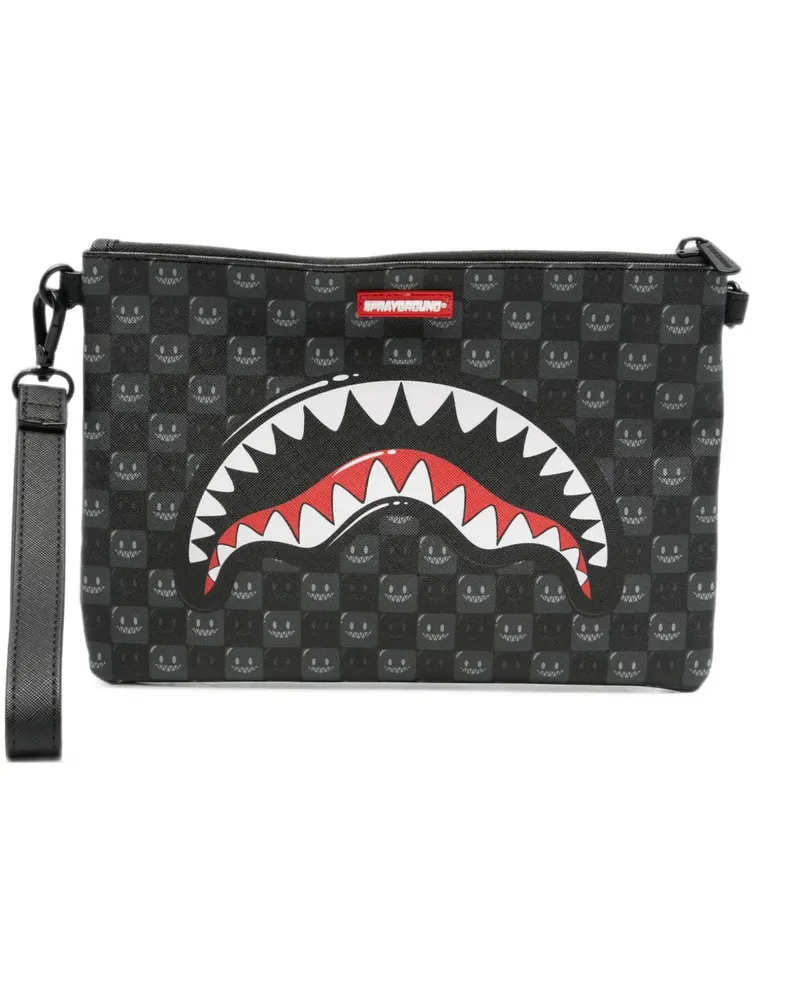 Sprayground Shark Mouth checkered clutch bag - Schwarz Schwarz