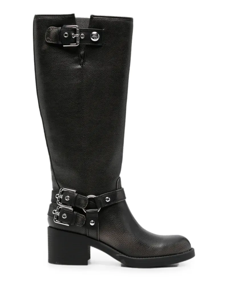 Guess buckle-detail leather knee-high boots - Schwarz Schwarz