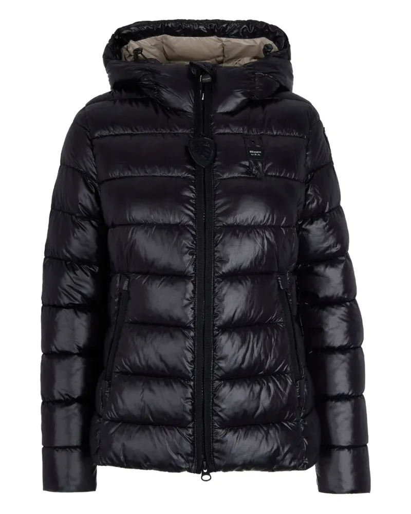 Blauer Gefütterte Jacke mit Logo-Patch - Schwarz Schwarz