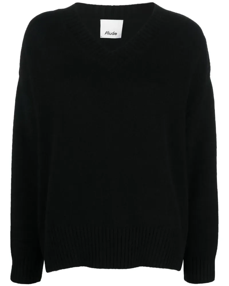 ALLUDE Kaschmirpullover mit V-Ausschnitt - Schwarz Schwarz