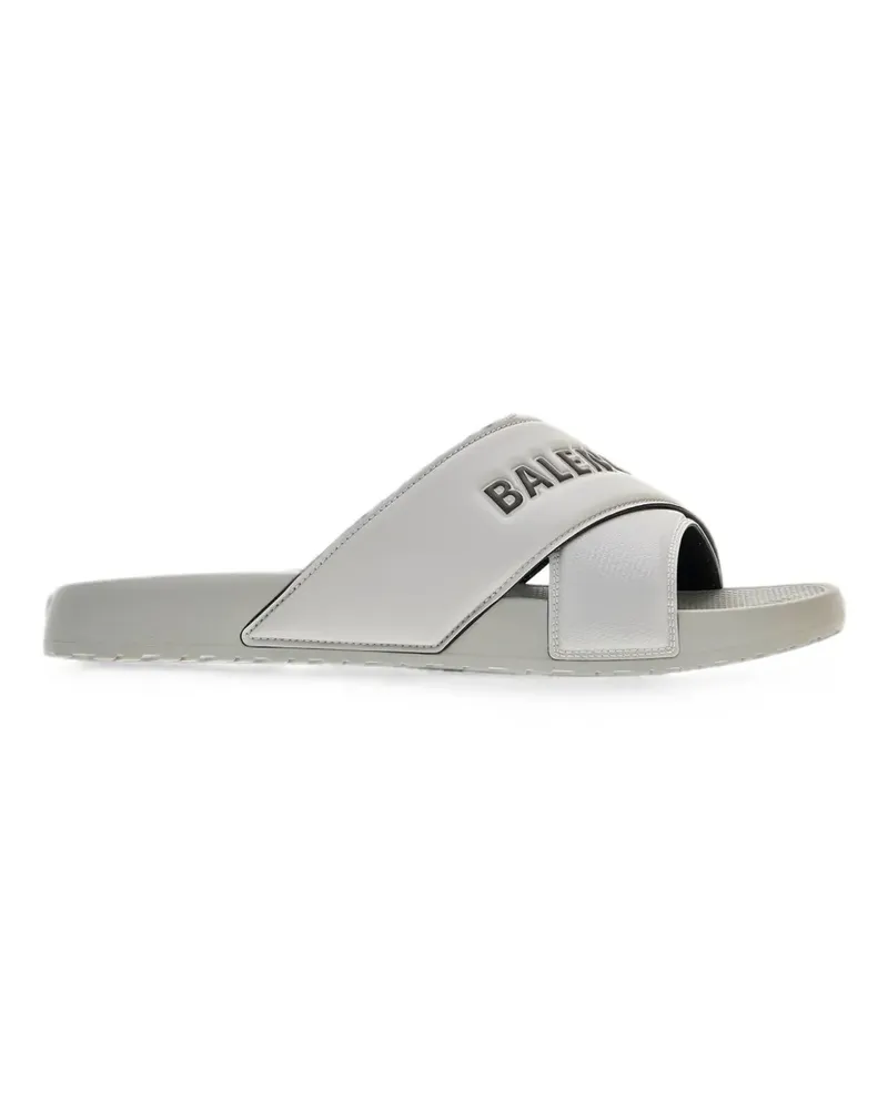 Balenciaga logo-embossed crossover-strap slippers - Grau Grau