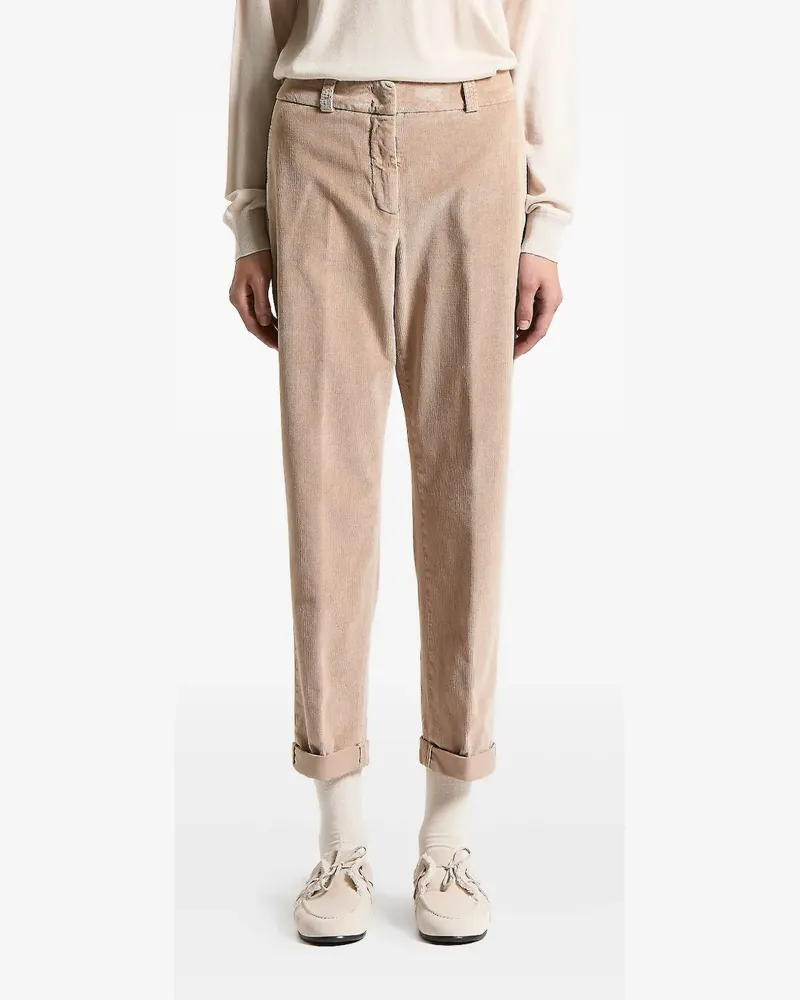 Peserico corduroy-texture cuffed trousers - Nude Nude