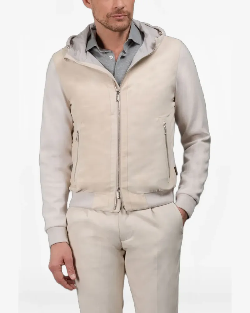 MOORER Cascella-Urm hooded zip suede jacket - Nude Nude
