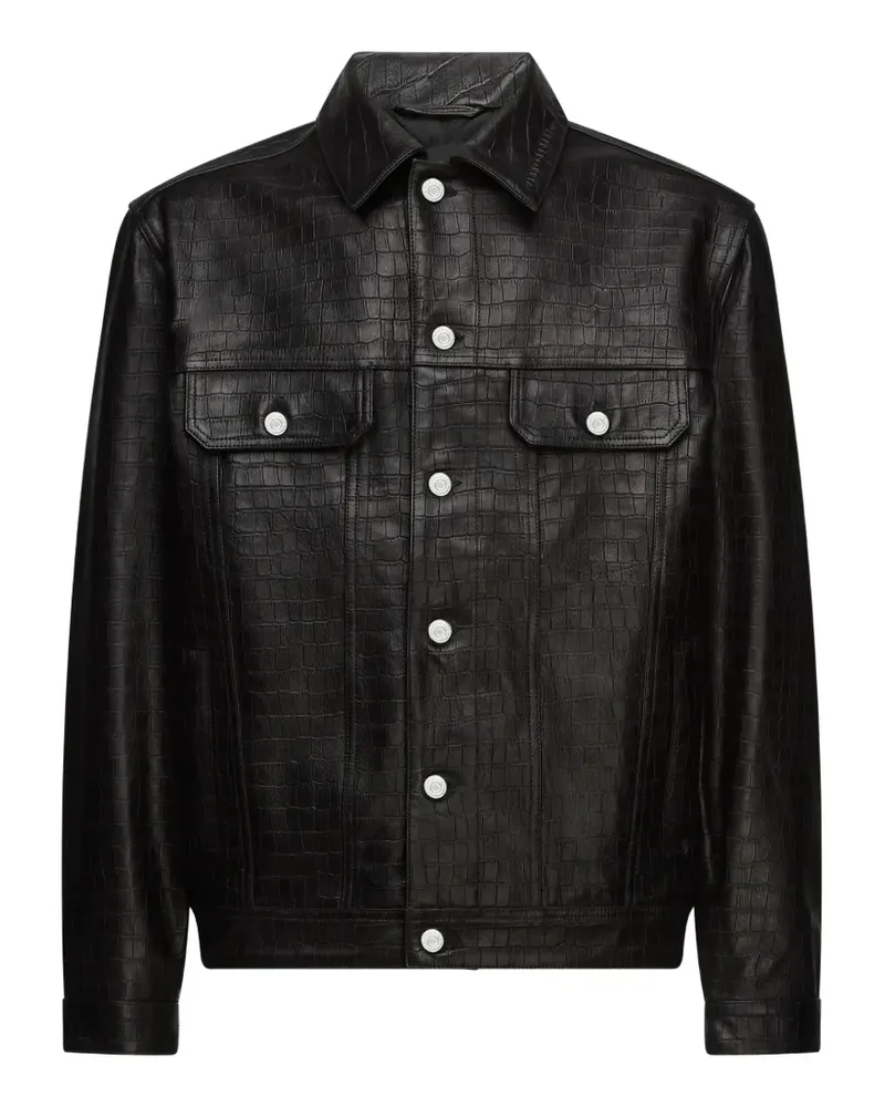 Karl Lagerfeld Trucker-Jacke aus Leder in Kroko-Optik - Schwarz Schwarz
