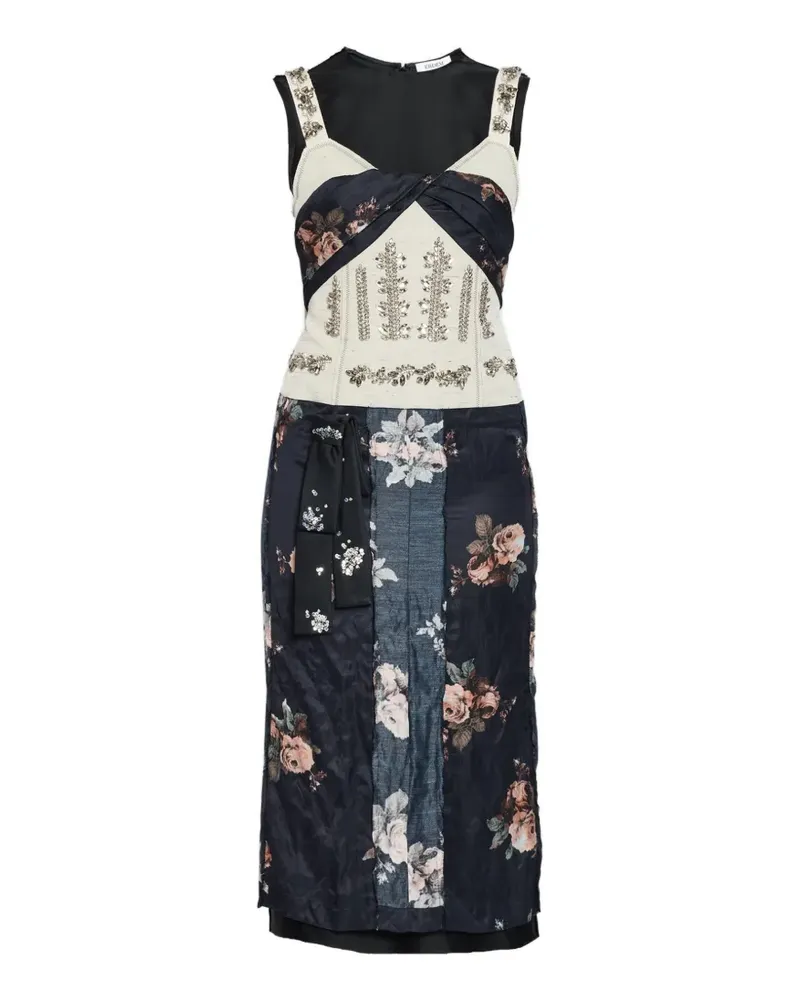 Erdem Midikleid mit Kristallstickerei und Blumenprint - Schwarz Schwarz