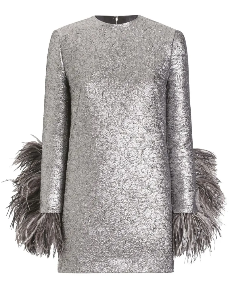 Dolce & Gabbana Minikleid mit Federbesatz - Silber Silber