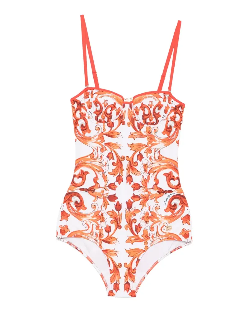 Dolce & Gabbana Maiolica-print swimsuit - Weiß Weiß