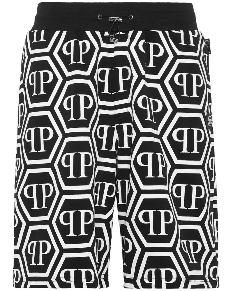 Philipp Plein Kordelzug-Joggingshorts mit Monogramm - Schwarz Schwarz
