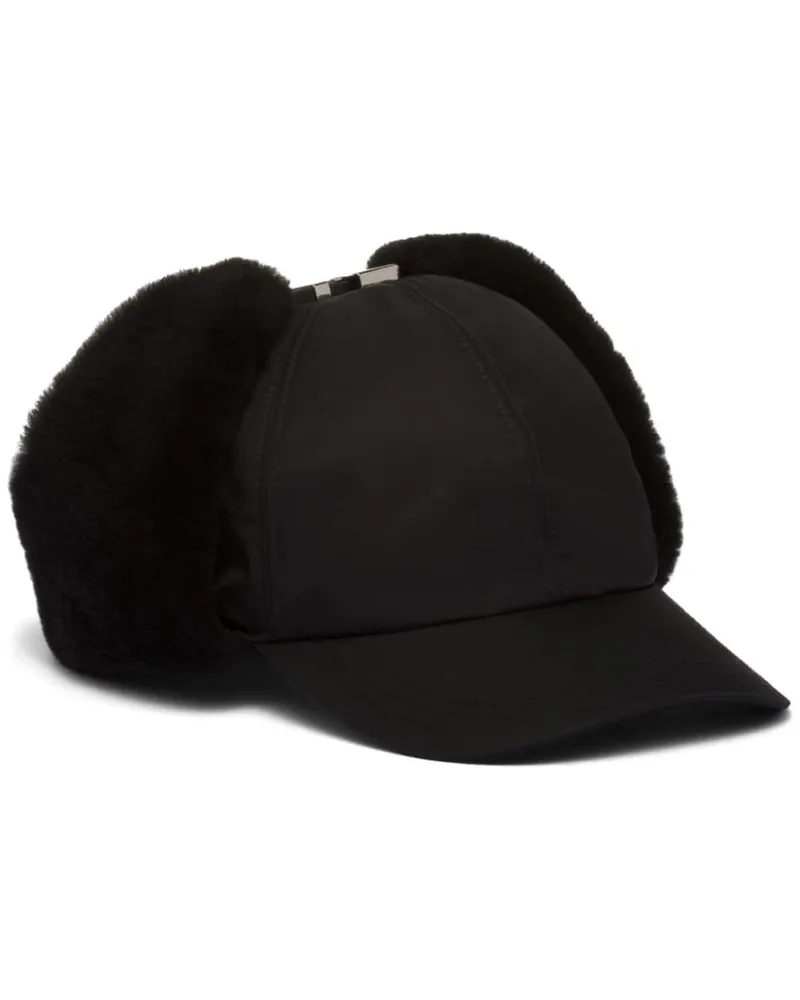 Prada Re-Nylon Mütze mit Shearling-Besatz - Schwarz Schwarz