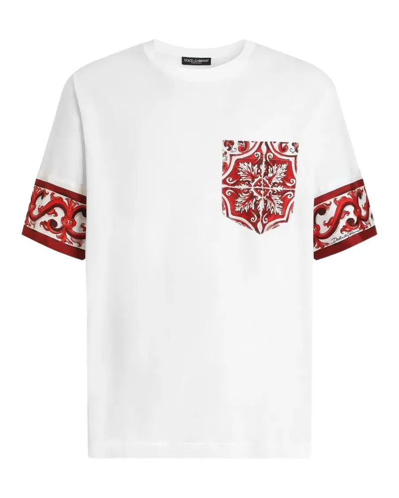 Dolce & Gabbana T-Shirt mit Majolica-Print aus Baumwolle und Seide - Weiß Weiß