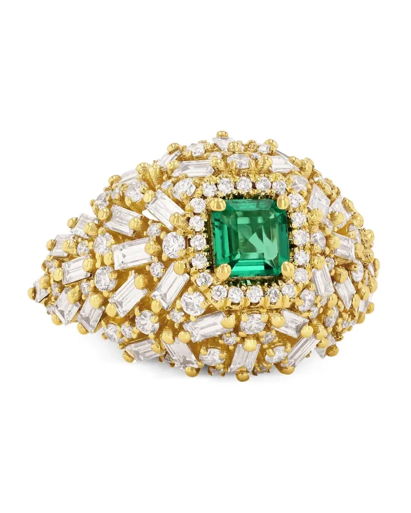 Suzanne Kalan 18kt One Of A Kind Gelbgoldring mit Smaragd und Diamanten Gold