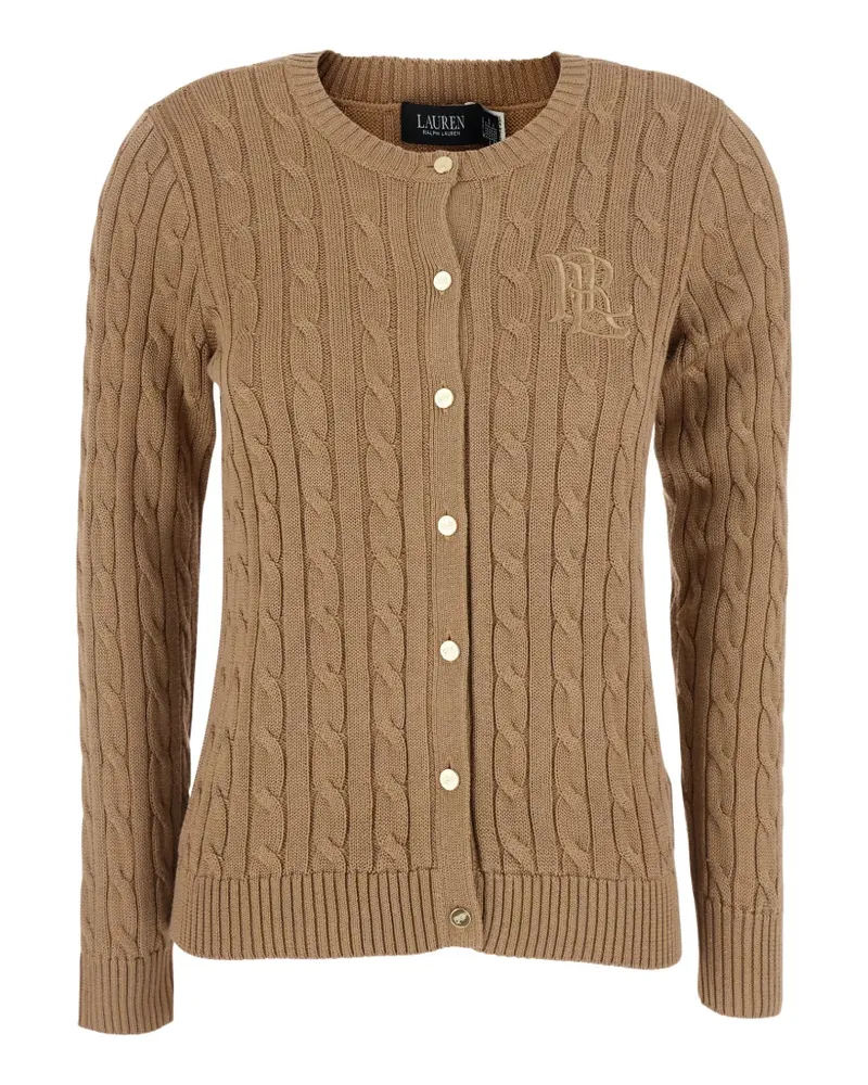 Ralph Lauren Cardigan mit Zopfmuster und Monogramm-Stickerei - Braun Braun