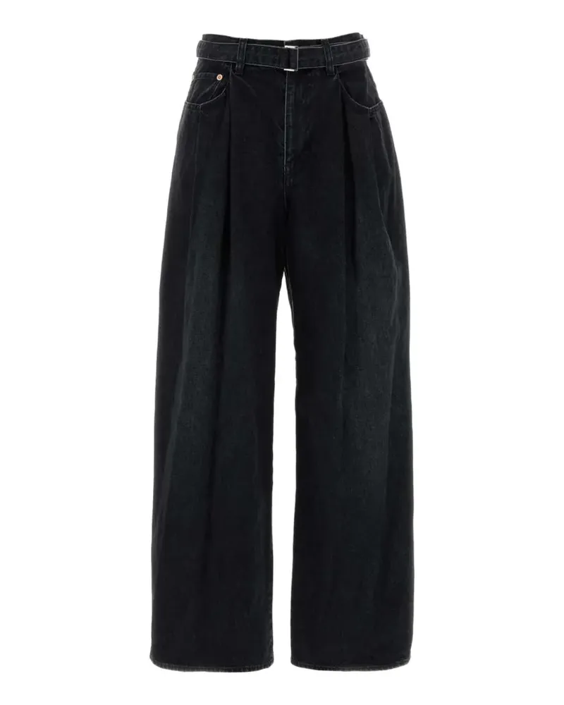 Sacai Plissierte Jeans mit Gürtel - Schwarz Schwarz