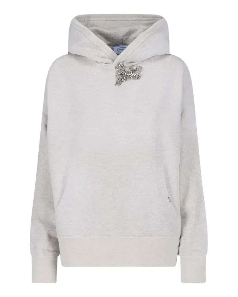 Prada Hoodie aus Baumwollfleece mit Schmuckbrosche - Grau Grau